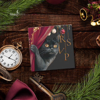 Cartão De Notas Moody Gothic Black Cat Christmas QR RSVP Card