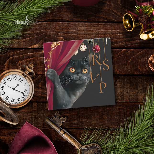 Cartão De Notas Moody Gothic Black Cat Christmas QR RSVP Card (Criador carregado)