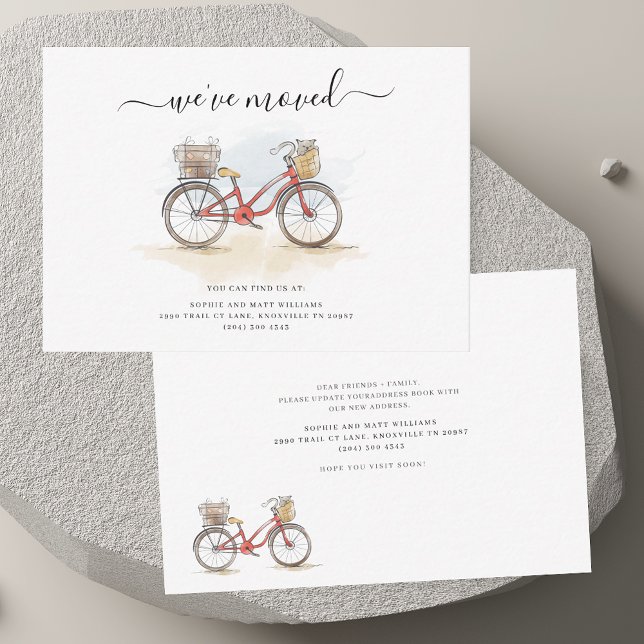 Cartão De Notas Movimentamos a Bicicleta Vermelha Bicicleta Boho (We've Moved Boho Chic Red Bicycle Moving Note Card)