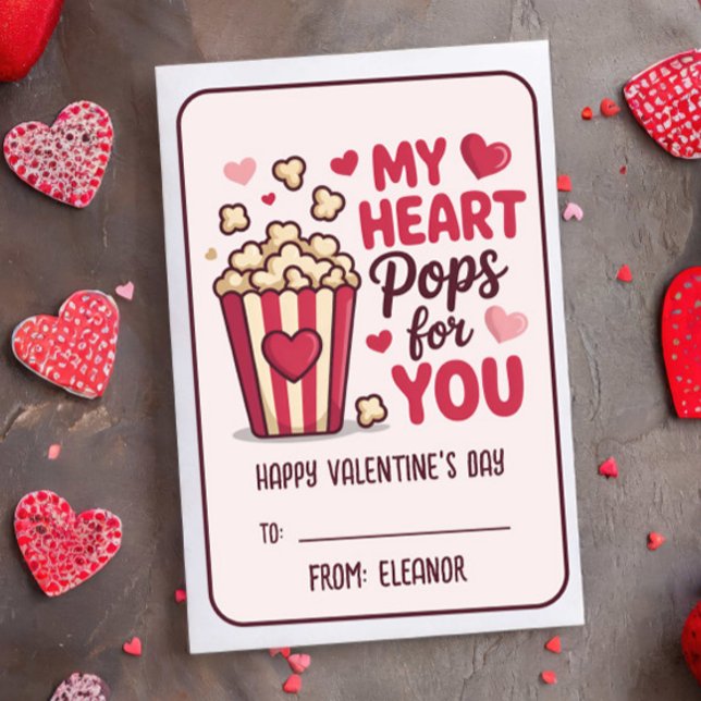 Cartão De Notas MY HEART POPS FOR YOU Valentines Day Classroom (Criador carregado)