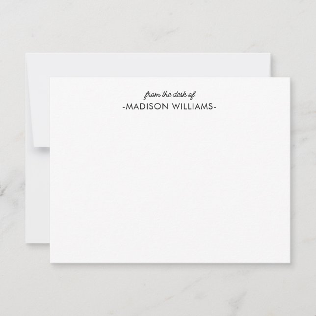 Cartão De Notas Na mesa da Simple Modern Black Script Note C (Frente)