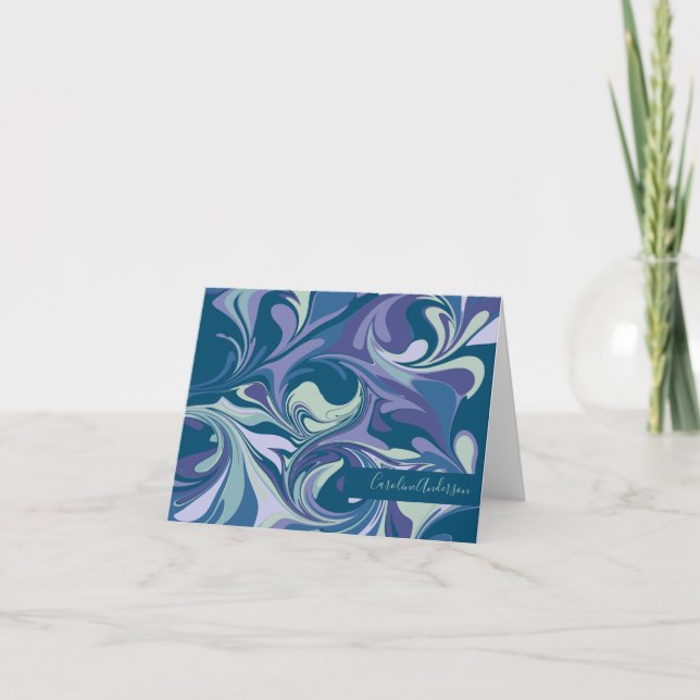Cartão De Notas Na moda de espiral abstrato Azul Marble Personaliz (Frente)