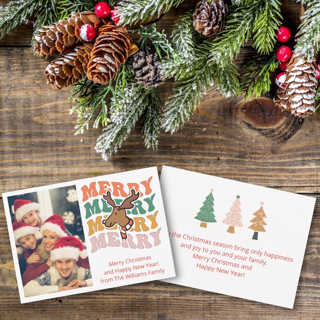 Cartão De Notas na moda de feriado da família de natal retro alegr (Criador carregado)