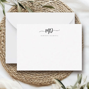 Cartão De Notas Na moda de Script de Pincel Monograma Personalizad