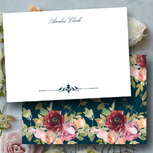 Cartão De Notas Na moda Maroon e Teal Floral