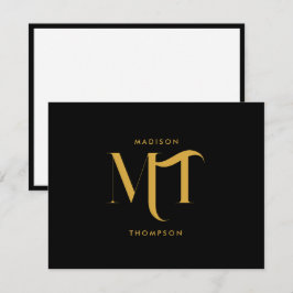 Cartão De Notas Na moda preto e Dourado Monograma - Letras iniciai