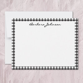 Cartão De Notas Name || Black and White Buffalo Check Frame