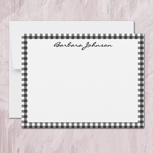 Cartão De Notas Name || Black and White Buffalo Check Frame (Criador carregado)