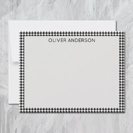 Cartão De Notas Name || Black and White Houndstooth Check Frame