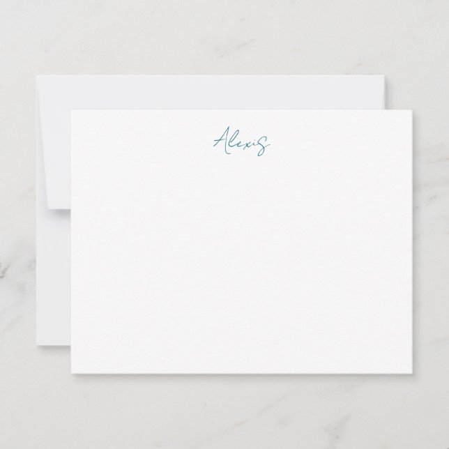 Cartão De Notas Name Calligraphy Script Plain Simple White Blue (Frente)