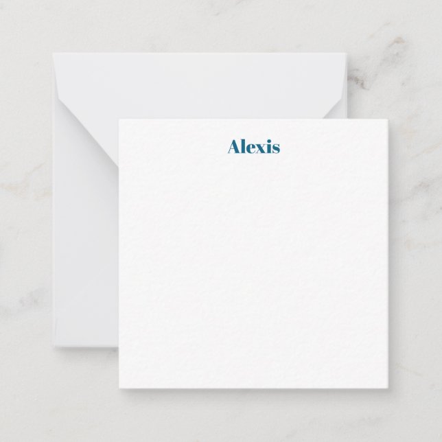 Cartão De Notas Name Calligraphy Script Plain Simple White Blue (Frente)
