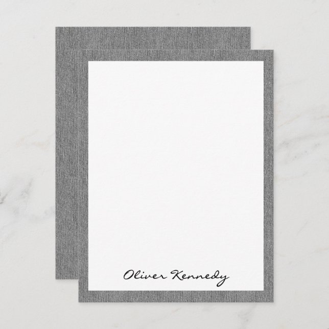 Cartão De Notas Name || Rustic Light Grey Denim Print Frame (Frente/Verso)