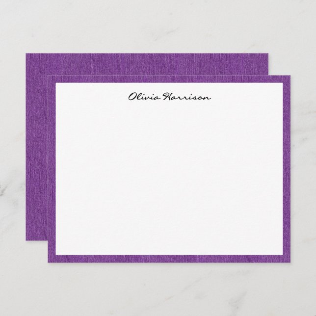 Cartão De Notas Name || Trendy Girly Purple Denim Print Frame (Frente/Verso)