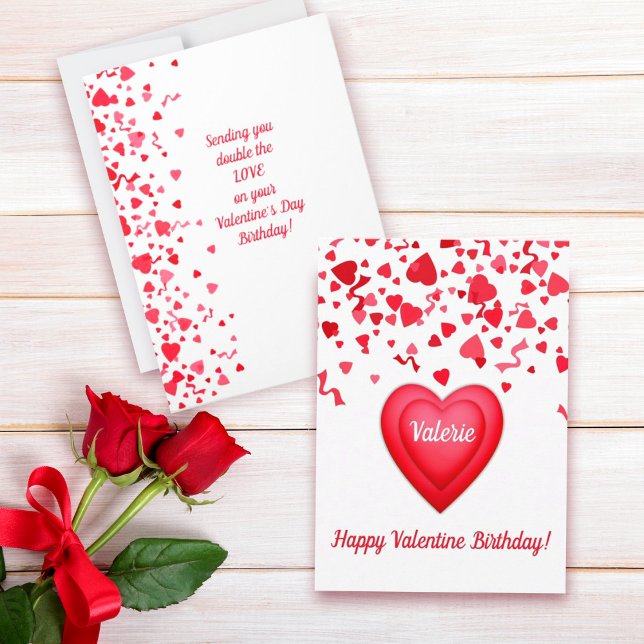 Cartão De Notas Namorados Birthday Modern Red Confetti Hearts (Valentine's Birthday Note Card with fun red confetti hearts design that you can personalize..)