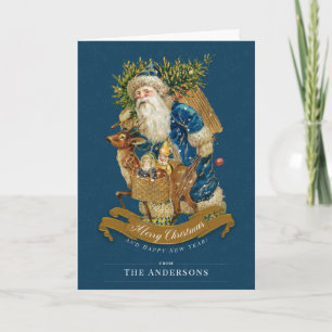 Cartão De Notas Natal clássico do Papai Noel de Vintage Azul