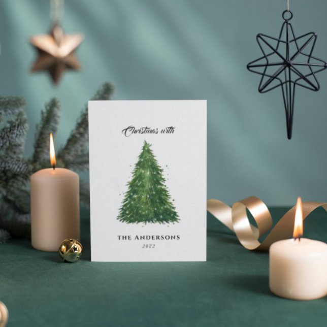 Cartão De Notas natal da árvore de aquarela do orçamento com feria (Criador carregado)