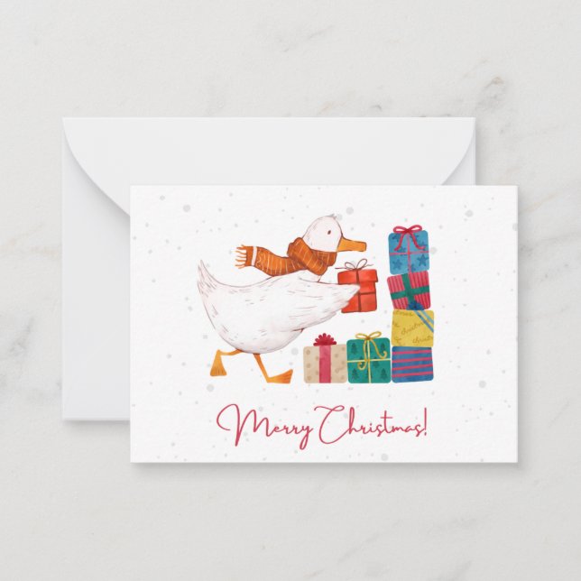 Cartão De Notas Natal de Ganso Ilustrado em Aquarela Fofa  (Frente)
