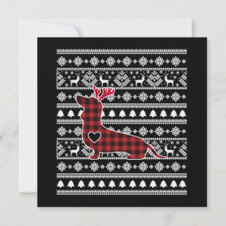 Cartão De Notas Natal em Xadrez Vermelho do Cachorro Dachshund de