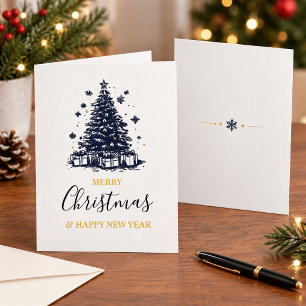 Cartão De Notas Natal Ilustrado Preto e Branco Elegante