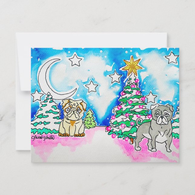 Cartão De Notas Natal Pug (Frente)