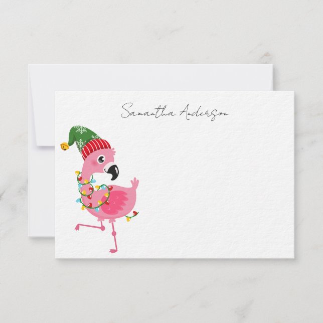 Cartão De Notas Natal Tropical Flamingo Rosa Personalizado (Frente)