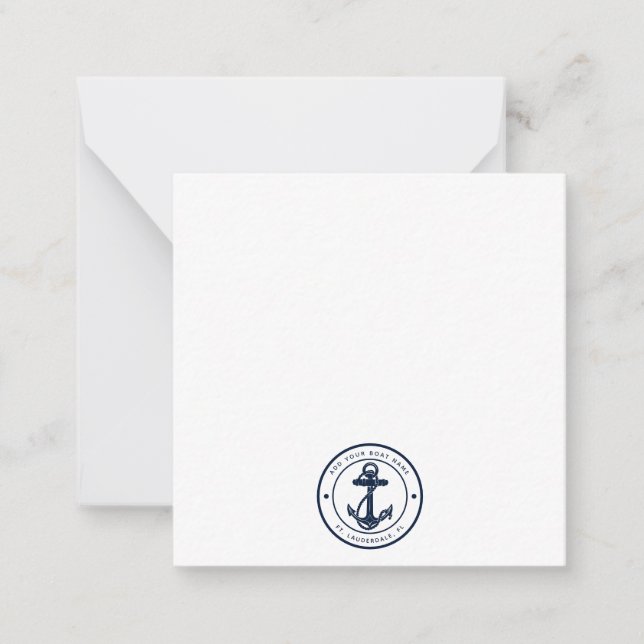 Cartão De Notas Nautical Navy Blue Anchor Boat Name Custom (Frente)