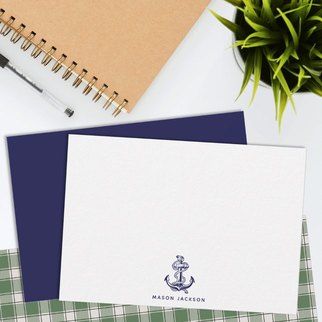 Cartão De Notas Nautical Theme Navy Blue Anchor (Criador carregado)