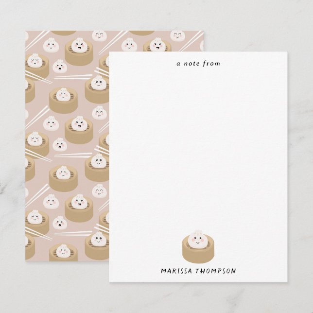 Cartão De Notas Navio a vapor Cute Kawaii Dumplings (Frente/Verso)
