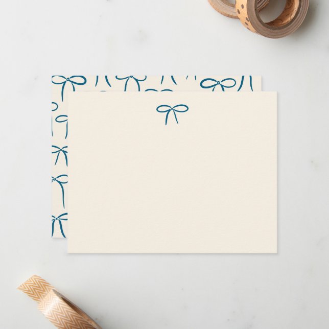 Cartão De Notas Navy and Cream Simple Bow Personal Stationery (Frente/Verso In Situ)