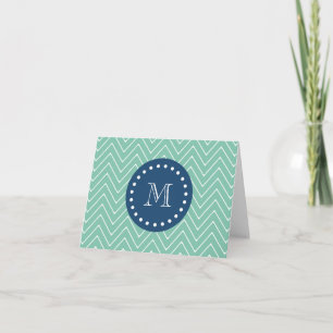 Cartão De Notas Navy Blue, Mint Green Chevron Pattern   Your Monog