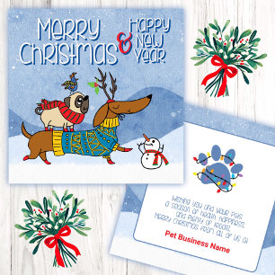 Cartão De Notas Negócios de animais Natal Dachshund Pug Cães