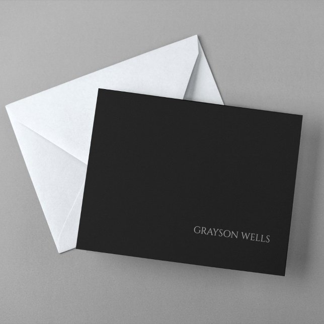 Cartão De Notas Negra e Cinza moderna elegantes (Sleek Modern Black and Grey Professional Note Card)