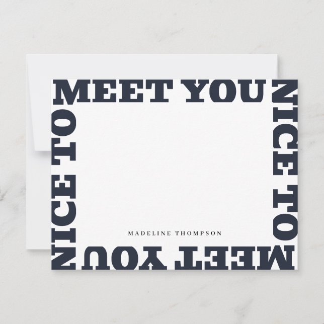 Cartão De Notas Nice To Meet You | Navy Blue Modern Name  (Frente)