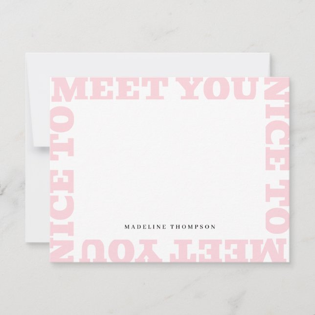 Cartão De Notas Nice To Meet You | Pink Modern Name  (Frente)