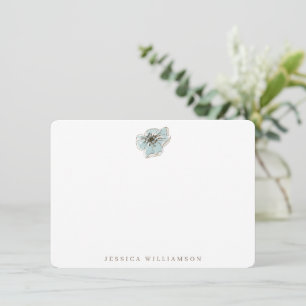 Cartão De Notas Nome Botânico Minimalista Aquarela Azul Empoeirado