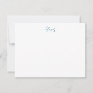 Cartão De Notas Nome Caligrafia Script Simples Branco Azul