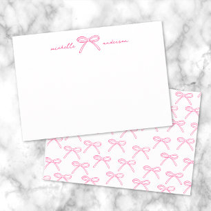 Cartão De Notas Nome com Laço Rosa Personalizado