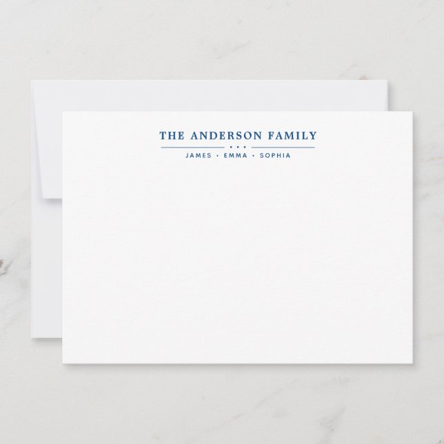 Cartão De Notas Nome da Família Script Tipografia Azul Marinho (Frente)
