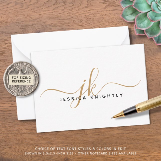 Cartão De Notas Nome das Iniciais do Monograma do Script Elegante  (Criador carregado)