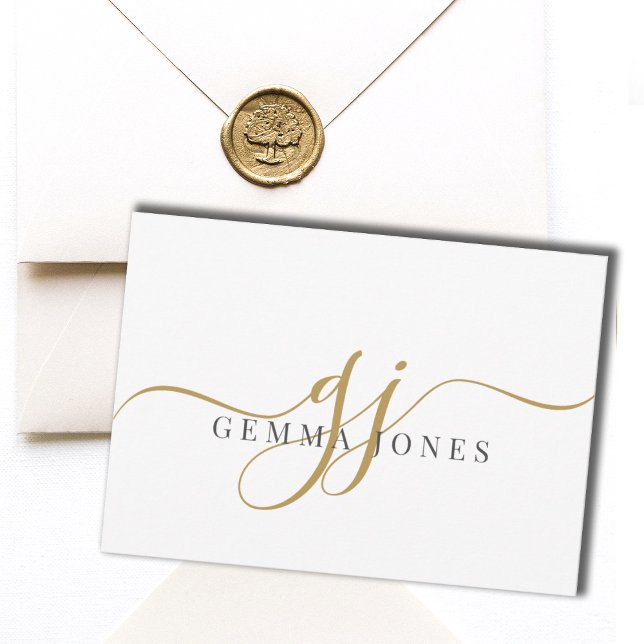 Cartão De Notas Nome das Iniciais do Monograma Dourado de Script E (Criador carregado)