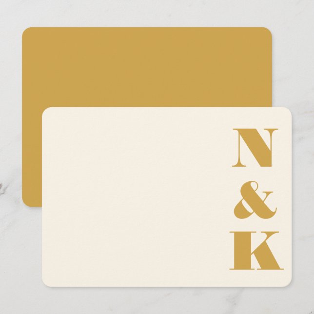 Cartão De Notas Nome de Casamento Amarelo-Amarelo do Monograma Min (Frente/Verso)