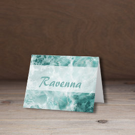 Cartão De Notas Nome de Cor de Casamento Prata Espuma do Mar Elega