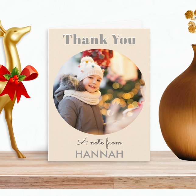 Cartão De Notas Nome de Foto Personalizada Simples Natal Obrigado (An elegant Thank You card for appreciation of a Christmas gift, with personalised photo and name)