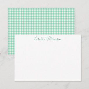 Cartão De Notas Nome de Roteiro Préppy Xadrez Gingham Verde Menta
