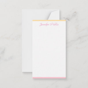 Cartão De Notas Nome de Script de Mão Elegante Amarelo Cor-de-Rosa