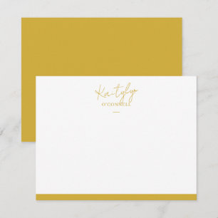 Cartão De Notas Nome de Script Dourado com Design de Borda