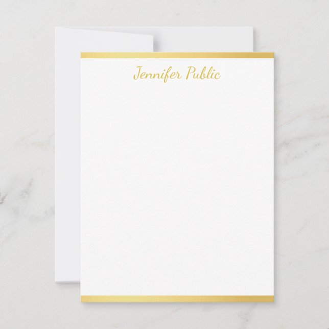 Cartão De Notas Nome de Script Dourado Personalizado Vertical (Frente)