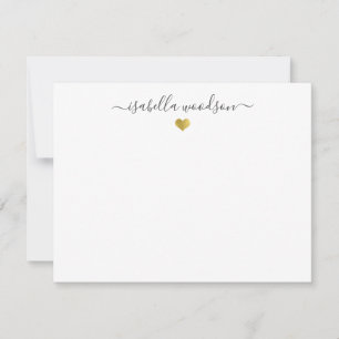 Cartão De Notas Nome de Script Elegante Faux Gold Foil Heart