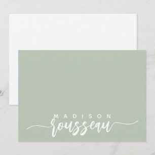 Cartão De Notas Nome de Script Moderno Personalizado White Sage Ve