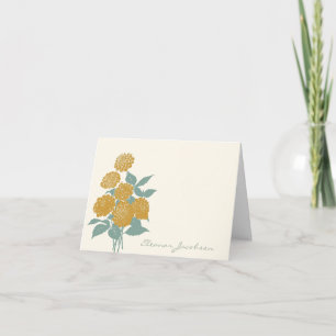 Cartão De Notas Nome de Script Personalizado Floral Amarelo Vintag